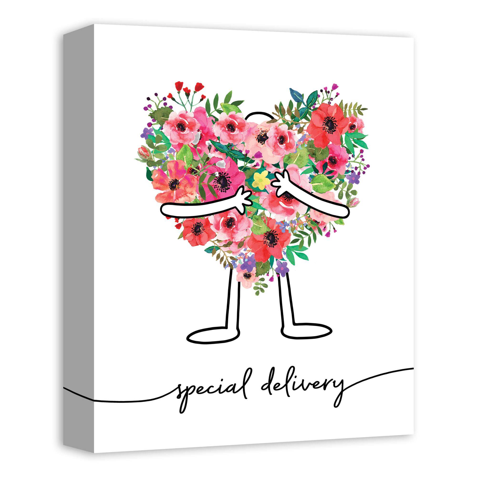 Special Delivery Heart Flower Bouquet Canvas Wall Art